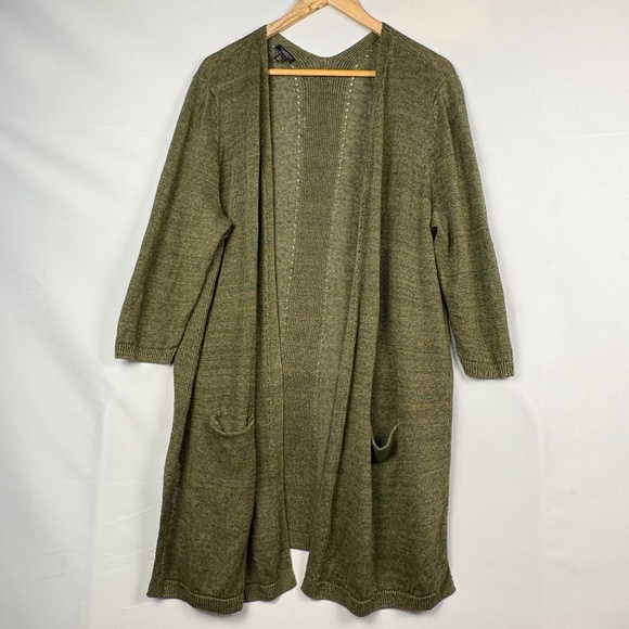 Talbots Womens Linen Open Front Cardigan Duster Sweater 3XL Petite Beach Office - Picture 1 of 11